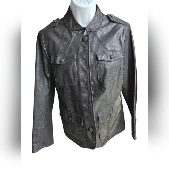 Vintage Twiggy Black Leather Button Up Womens Jacket Coat Size S - Picture 1 of 4